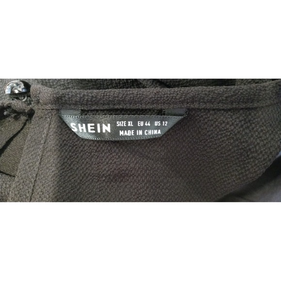 Shein Black‎ Textured Sleeve Romper Womens Long Sleeve V Neck Elastic Waist - Picture 5 of 5